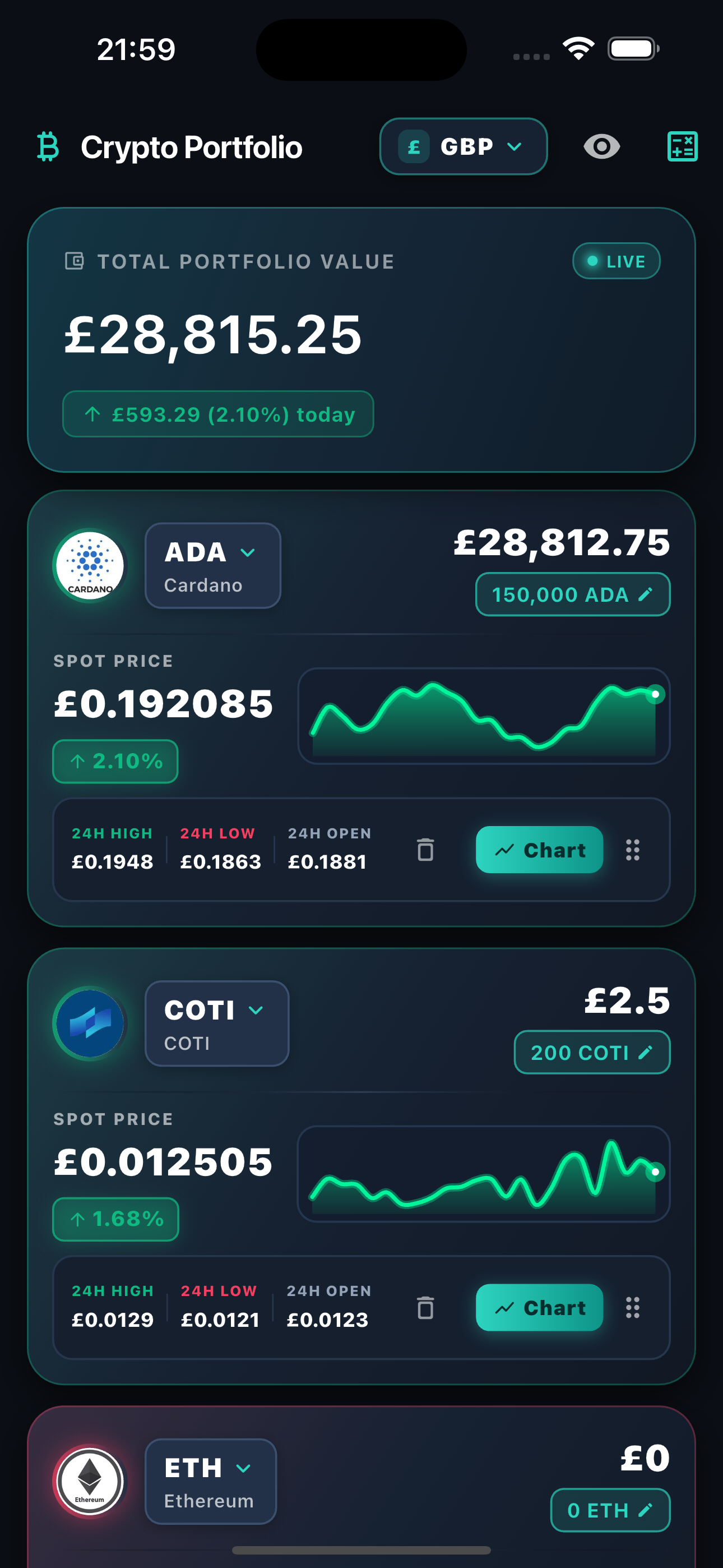 Crypto Calculator Portfolio Dashboard